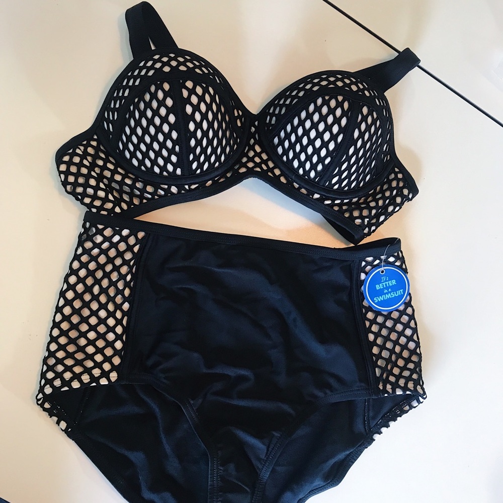 🆕S4A Black&White Mesh Underwire High Waist Bikini